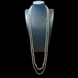 Antique 80” Smoky Crystal Flapper Necklace Hand Knotted Silk Extra Long